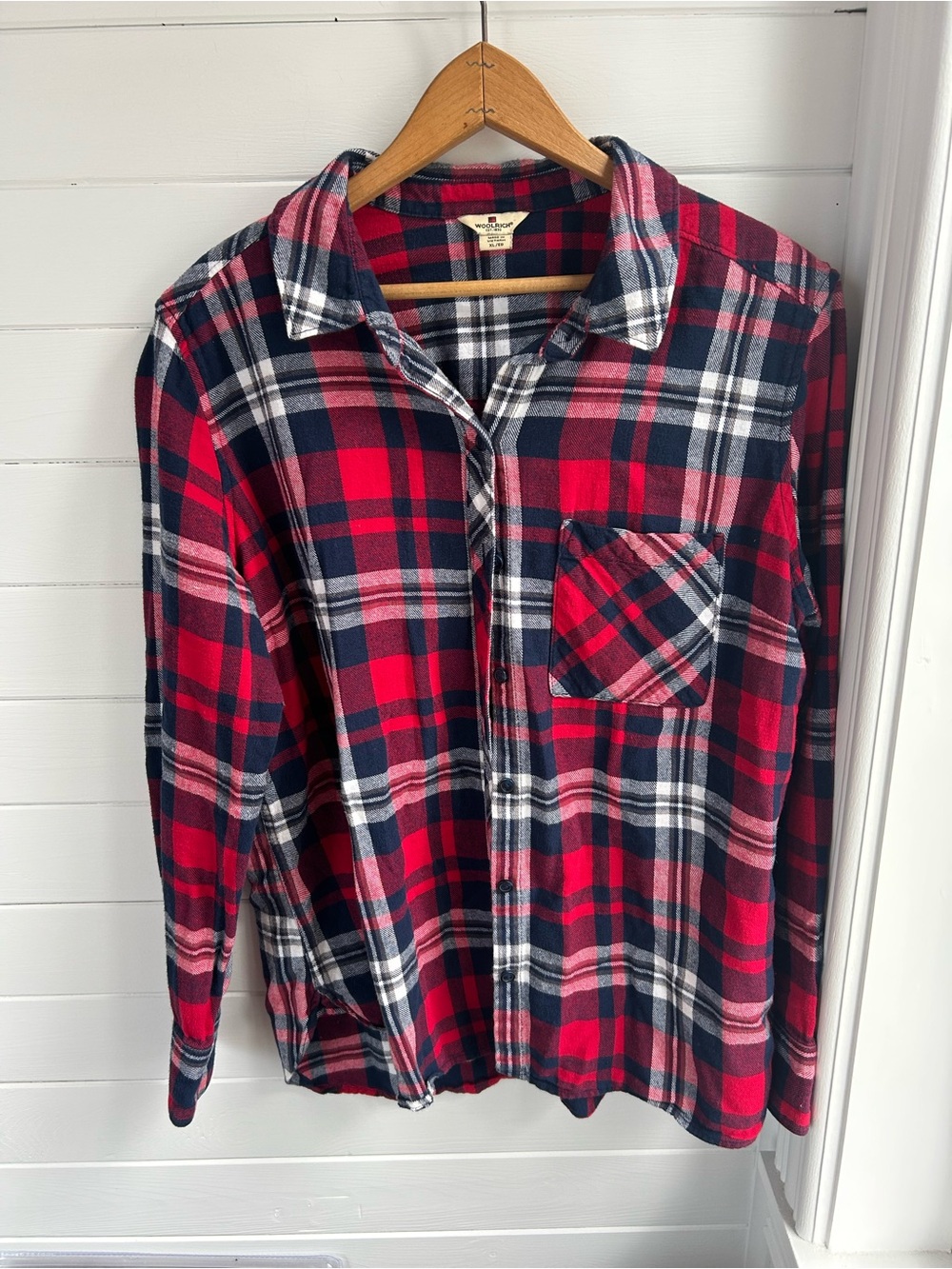 Woolrich Red Navy Plaid Button-Down Flannel Shirt